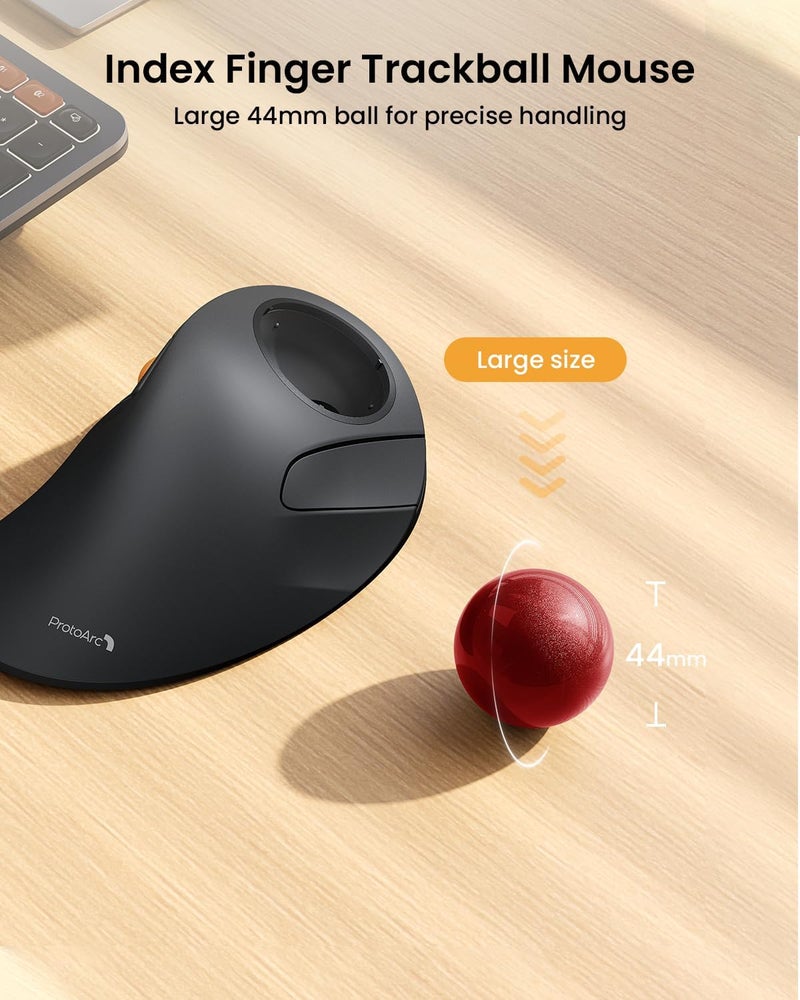 ProtoArc Wireless Bluetooth Trackball Mouse, EM03 NL Ergonomic Rollerball Mouse Rechargeable Computer Mice, 3 Device Connection, Compatible with PC, iPad, Mac, Windows-Red Ball - Image 3